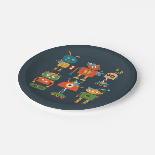Niedliches Roboterkinderdesign Pappteller (Schrägansicht)