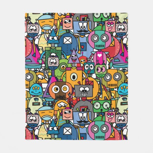 Niedliches Robotermuster Fleecedecke (Vorderseite)