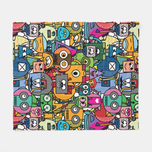 Niedliches Robotermuster Fleecedecke (Vorderseite (Horizontal))