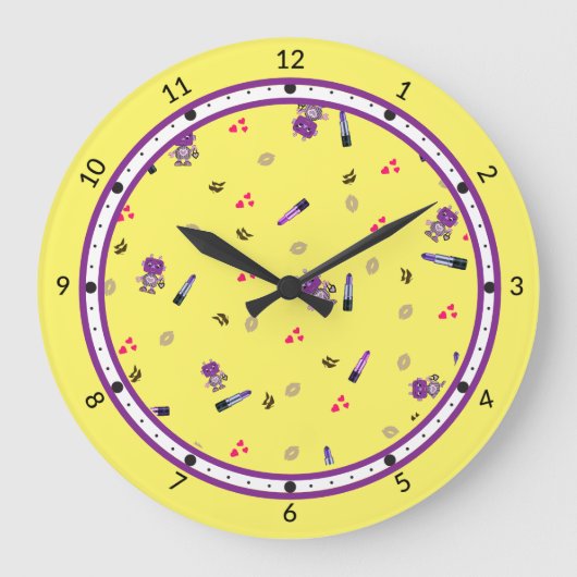 Niedliches Robotermuster Große Wanduhr (Vorderseite)