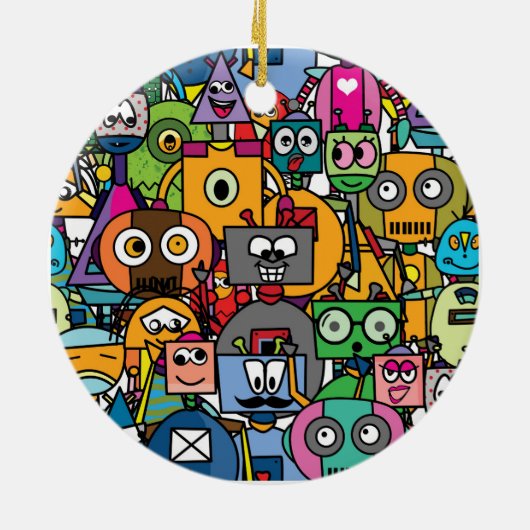 Niedliches Robotermuster Keramik Ornament (Hinten)