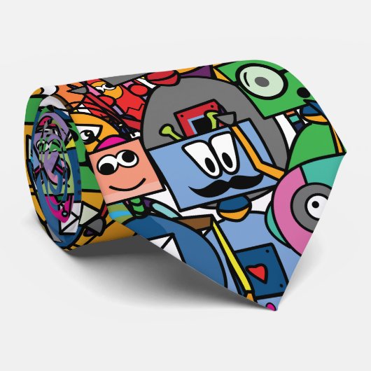 Niedliches Robotermuster Krawatte (Gerollt)