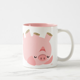 Niedliches Rollen über Cartoon-Schwein Zweifarbige Tasse