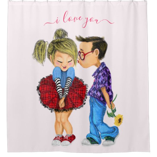Niedliches romantisches Paar - Liebe - I Liebe You Duschvorhang (Vorderseite)