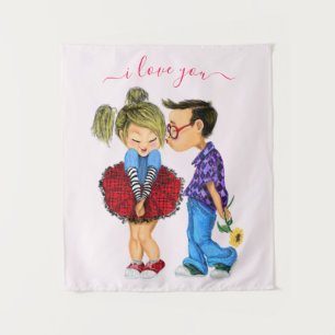 Niedliches romantisches Paar - Liebe - I Liebe You Wandteppich