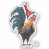 Niedliches Rooster in einer Weihnachtsmannmütze Aufkleber (Vorderseite)
