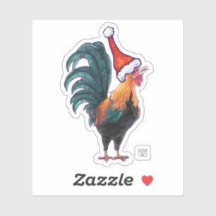 Niedliches Rooster in einer Weihnachtsmannmütze Aufkleber