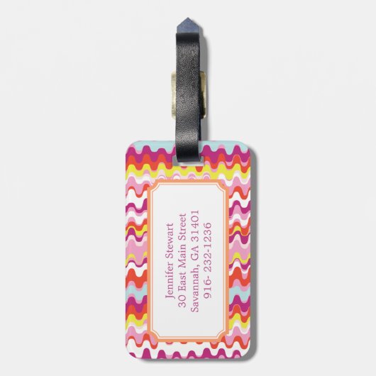 Niedliches, rosa abstraktes Wellenmuster Gepäckanhänger (Rückseite vertikal)