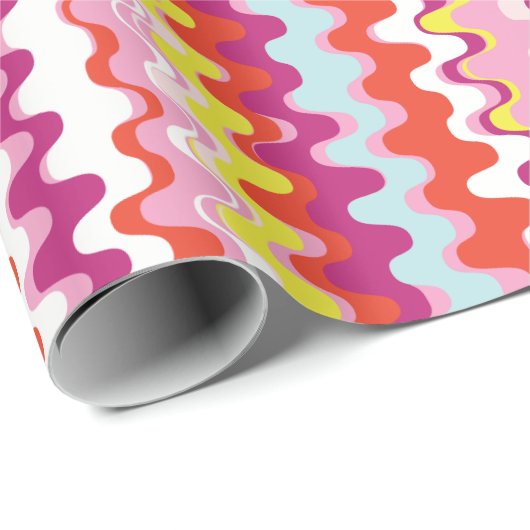 Niedliches, rosa abstraktes Wellenmuster Geschenkpapier (Rolleneckpunkt)