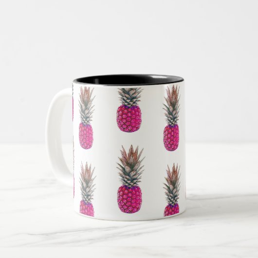 Niedliches rosa Ananas-Muster Zweifarbige Tasse (Vorderseite Links)