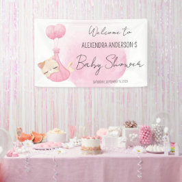 Niedliches rosa Aquarellkätzchen für Mädchen Dusch Banner