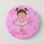 Niedliches rosa Ballettmädchen auf US Flagge Button (Vorderseite)