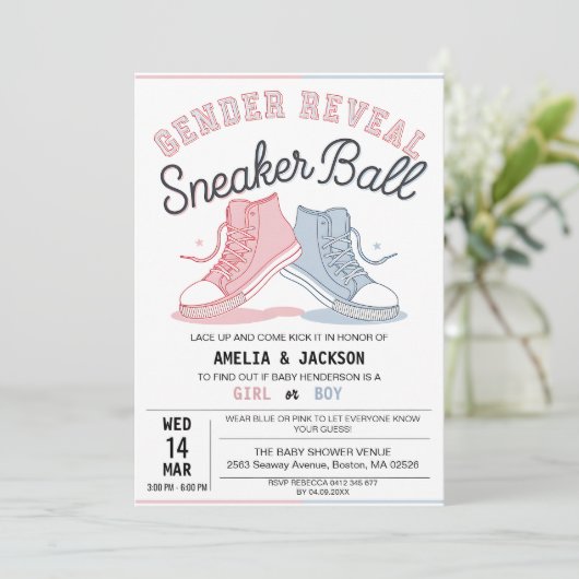 Niedliches rosa blaues Geschlecht offenbart Sneake Einladung (Stehend Vorderseite)