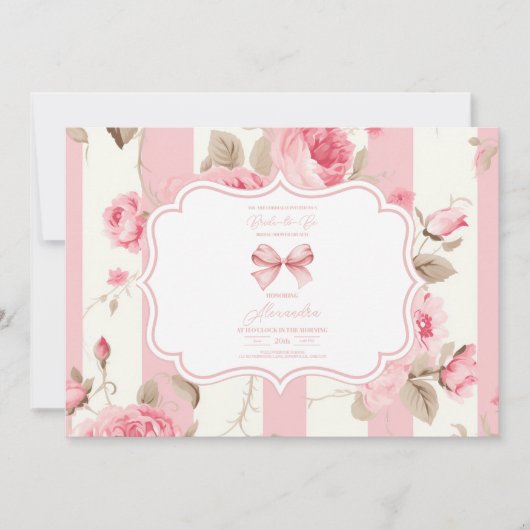 Niedliches rosa Bow-Brautparty Einladung (Vorderseite)