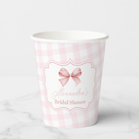 Niedliches rosa Bow-Brautparty Pappbecher (Rückseite)