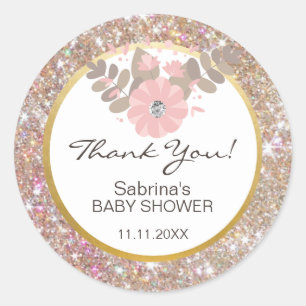 Niedliches Rosa, Brown, Glitzer-Goldbaby-Dusche - Runder Aufkleber