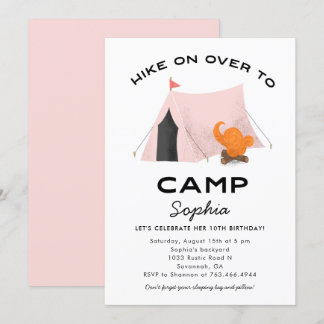 Niedliches rosa Camping Geburtstagsparty Einladung