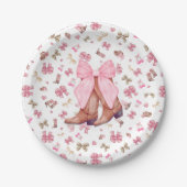 Niedliches rosa Coquette Cowgirl Stiefel und Bow P Pappteller (Vorderseite)