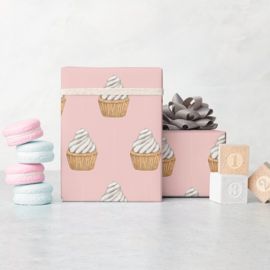 Niedliches rosa Cupcake-Muster Geschenkpapier (Babyparty)
