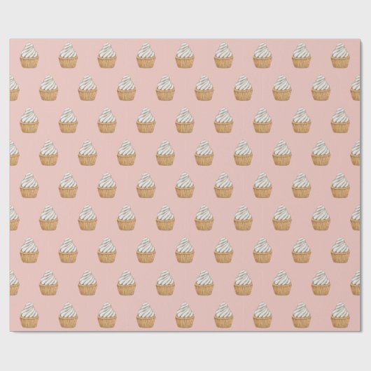 Niedliches rosa Cupcake-Muster Geschenkpapier (Flach)