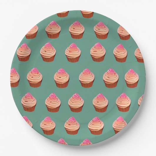 Niedliches rosa Cupcake-Muster Pappteller (Vorderseite)