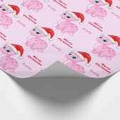 Niedliches rosa Dinosour mit Weihnachtsmannmütze Geschenkpapier (Ecke)