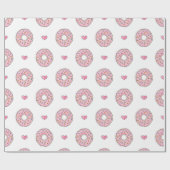 Niedliches rosa Donut- und Herzmuster Geschenkpapier (Flach)