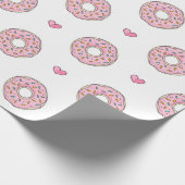 Niedliches rosa Donut- und Herzmuster Geschenkpapier (Ecke)