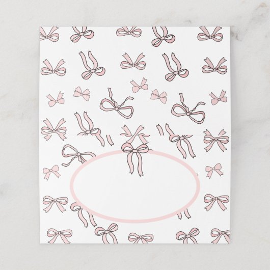Niedliches rosa Doodle-Bow Leere Food oder Platzkarte (Außenseite Aufgefaltet)