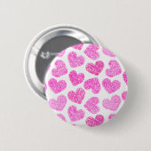Niedliches rosa doodled Herz Valentinstag Muster Button (Vorne & Hinten)