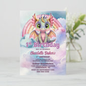 Niedliches Rosa Drache 1. Geburtstag Party Einladung (Stehend Vorderseite)