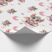 Niedliches rosa Drachenmuster Geschenkpapier (Ecke)