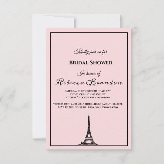 Niedliches Rosa Eiffelturm Paris Brautparty Einladung (Vorderseite)