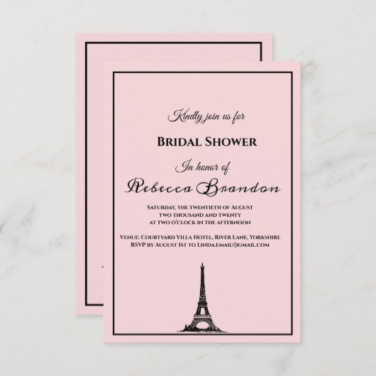 Niedliches Rosa Eiffelturm Paris Brautparty Einladung (Vorne/Hinten)
