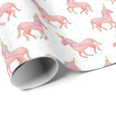 Niedliches rosa Einhorn Baby Duschmuster Geschenkpapier (Rolleneckpunkt)