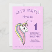 Niedliches Rosa Einhorn Glitzern Girl Einladung (Vorderseite)