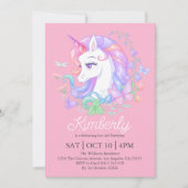 Niedliches Rosa Einhorn Kindergeburtstag Einladung (Vorderseite)
