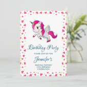 Niedliches Rosa Einhorn mit Flügeln Geburtstag Einladung (Stehend Vorderseite)