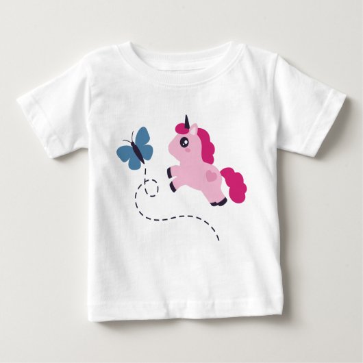 Niedliches Rosa Einhorn mit Schmetterling Baby T-shirt (Vorderseite)