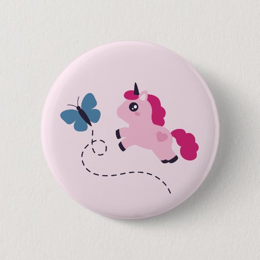 Niedliches Rosa Einhorn mit Schmetterling Button (Vorderseite)