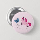 Niedliches Rosa Einhorn mit Schmetterling Button (Vorne & Hinten)