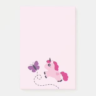 Niedliches Rosa Einhorn mit Schmetterling Post-it Klebezettel
