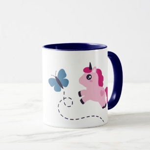 Niedliches Rosa Einhorn mit Schmetterling Tasse