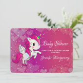 Niedliches Rosa Einhorn mit Wings Baby Dusche Einladung (Stehend Vorderseite)