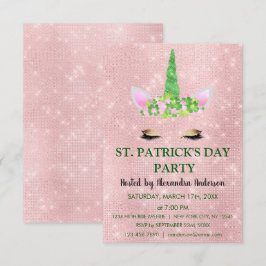 Niedliches Rosa Einhorn St. Patrick's Day Party Einladung