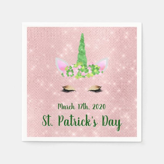 Niedliches Rosa Einhorn St. Patrick's Day Party Serviette (Vorderseite)