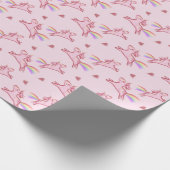Niedliches rosa Einhorn- und Herzklappenmuster Geschenkpapier (Ecke)