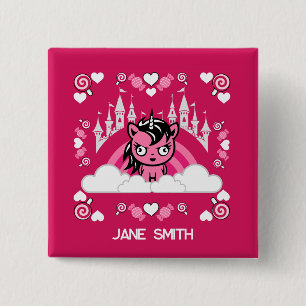 Niedliches rosa Einhornland und Schloss Button