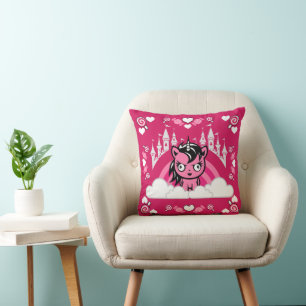Niedliches rosa Einhornland und Schloss Kissen