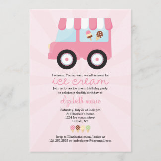 Niedliches rosa Eiscreme-Party Einladung